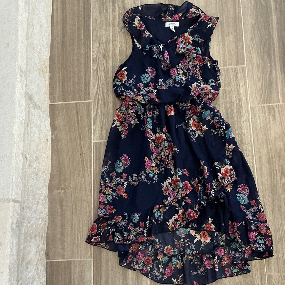 Floral Sleeveless Kids Dress - Navy